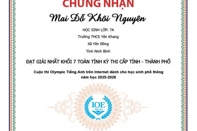 Kết quả thi IOE năm học 2025-2026 của học sinh trường THCS Yên Khang